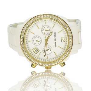 MICHAEL KORS White Acrylic Ladies Chronograph GMT Watch MK5187